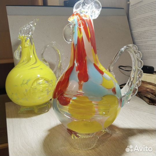Кувшин Петушок. Цветное гутное стекло. СССР редкий