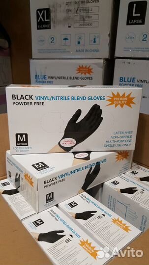 Нитрил-виниловые чёрные перчатки размера M