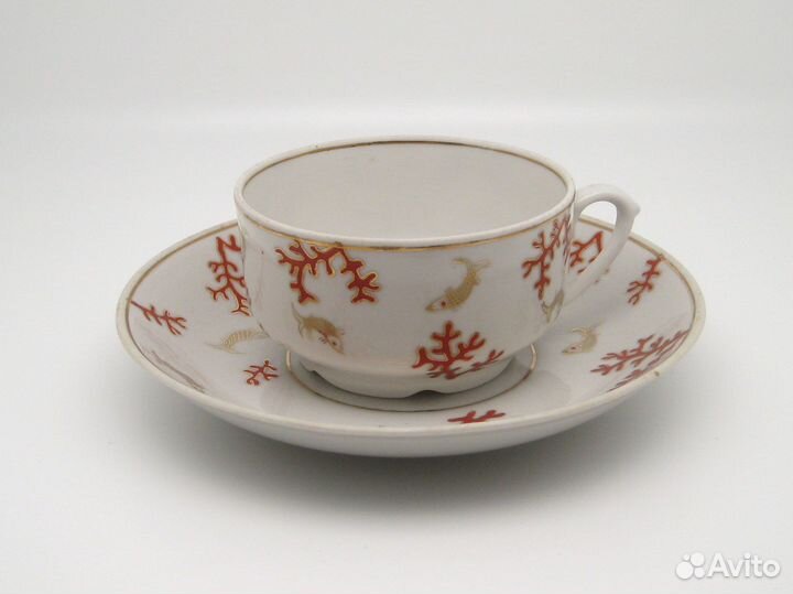 1953 год. Чайная пара Кораллы и рыбы. Винтаж СССР