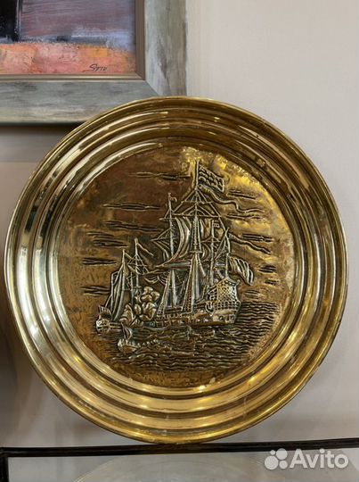Антикварное панно/барельеф/тарелка настенная 35.5