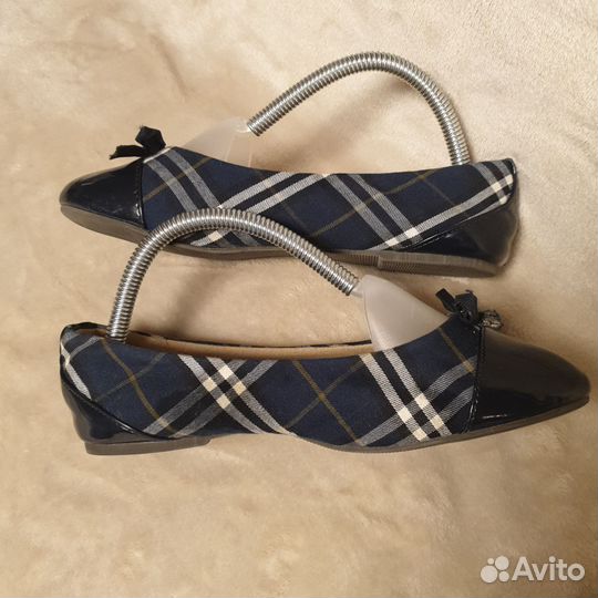 Туфли, балетки детские,лак,хлопок синие, 35-36 р-р