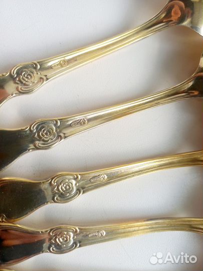 Чайные ложки СССР мнц 6шт. Золотая роза. позолота