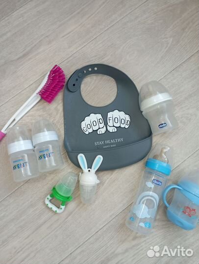 Бутылочки avent, нагрудник happy baby