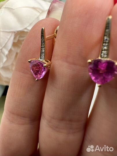 Золотые серьги с аметистами и бриллиантами 585