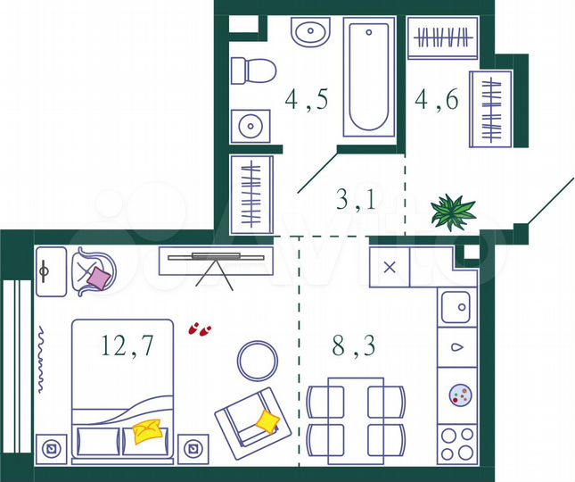 1-к. квартира, 43,5 м², 4/28 эт.