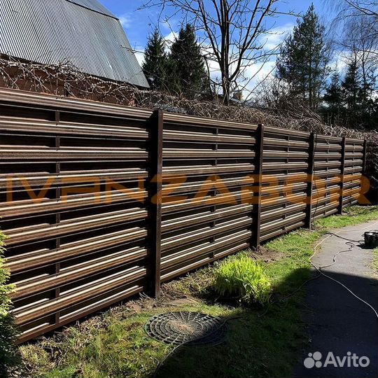 Горизонтальный забор из евроштакетника в Тейково