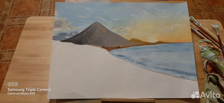 Картина вулкан Агунг, деревня Амед, Индонезия