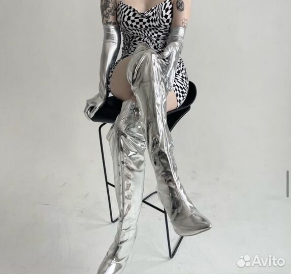 Ботфорты серебро аренда прокат перчатки