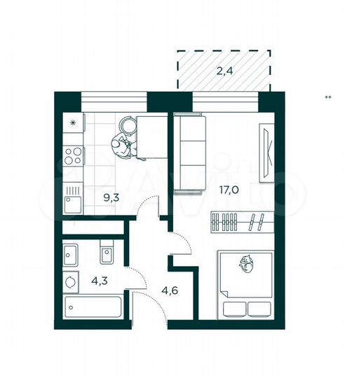 1-к. квартира, 35,2 м², 8/17 эт.