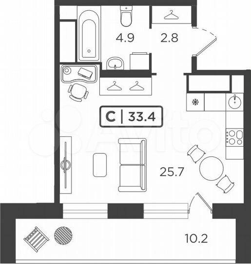 Квартира-студия, 33,5 м², 16/24 эт.