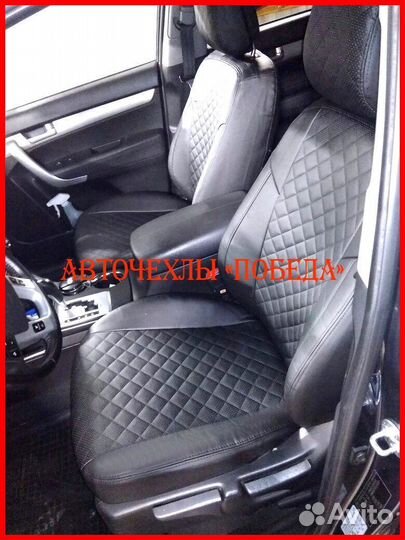 Чехлы Kia Sorento 2 из экокожи чёрные Ромб