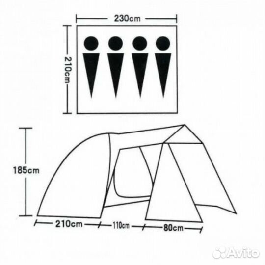 Палатка туристическая с тамбуром 4 местная