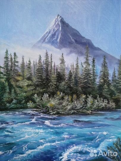 Картина маслом на холсте горный пейзаж с рекой