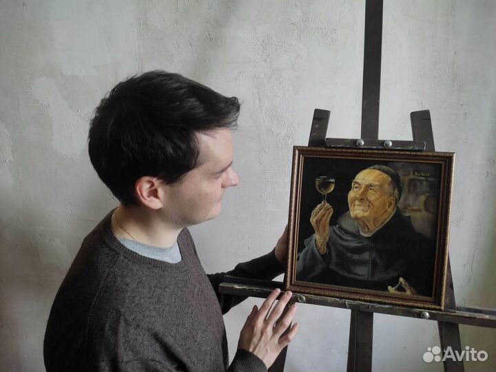 Монах с рюмкой картина маслом