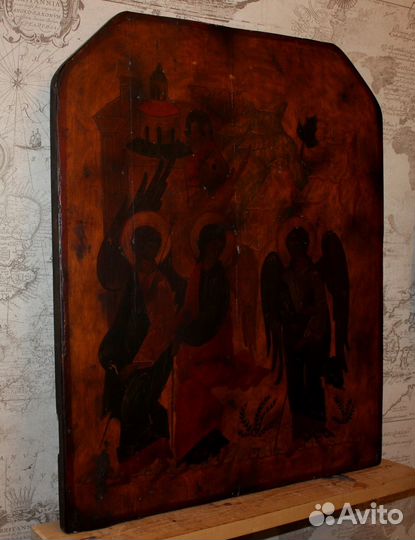 Старинная икона Троица 60*48 живопись