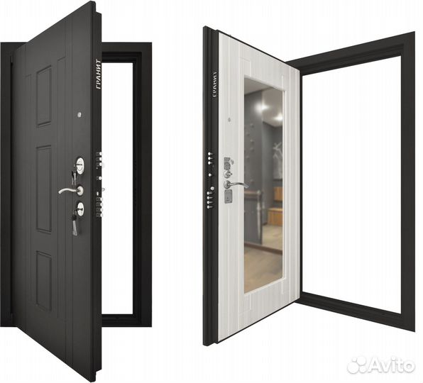 Дверь Гранит Т3м с зеркалом (2 листа стали)