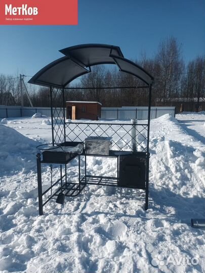 Мангал с печью под казан и крышей