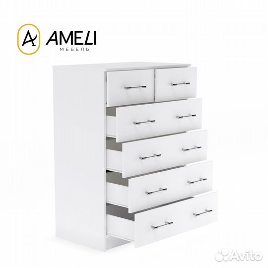 Комод 6 ящиков, премьер 80х100 см, Белый
