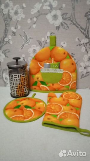 Кухонный набор грелка, рукавица с прихватками