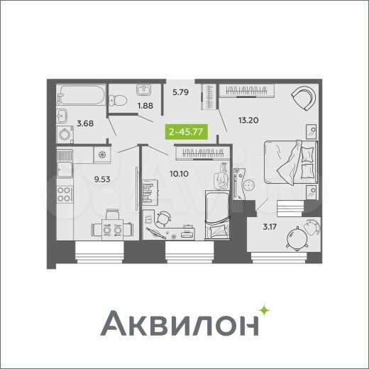 2-к. квартира, 46 м², 6/11 эт.