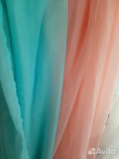 Тюль вуаль бирюза(140250) и коралл(280265)