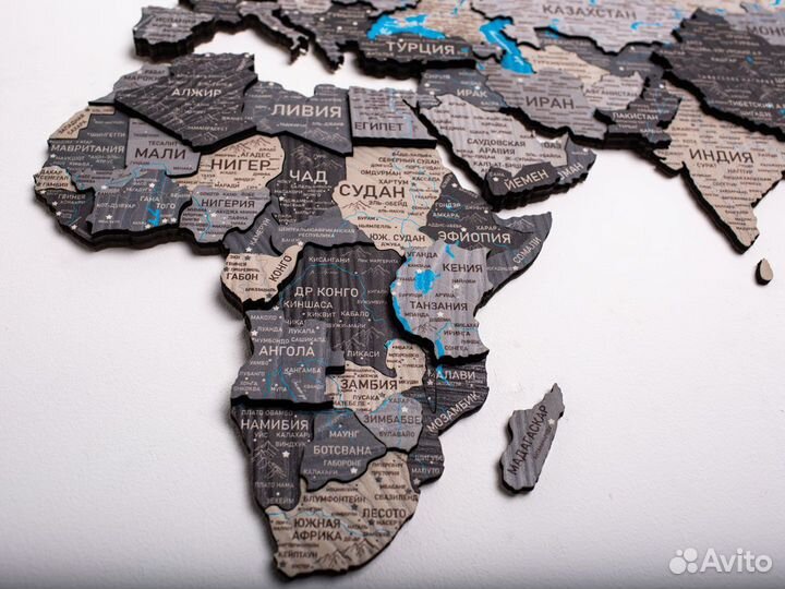 Деревянная карта мира 3D настенная, Курск