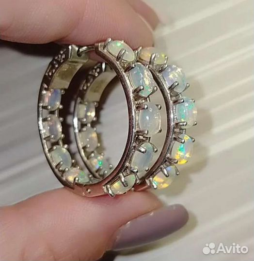 Серебряные серьги конго с опалами
