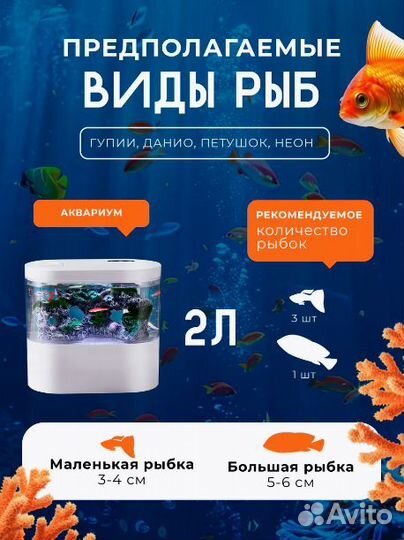 Аквариум для рыбок с подсветкой и фильтром