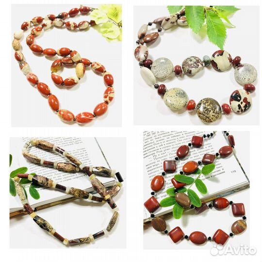 Бусы из камней. Яшма. Гранат. Аметист. Аквамарин