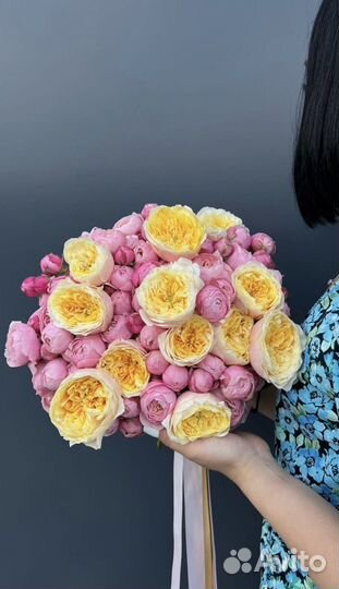 Кустовые розы пионовидные букеты цветы доставка