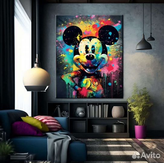 Яркая картина маслом Микки Маус Абстракция