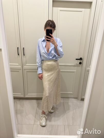 Юбка с пайетками, золото, XS / S, длинная