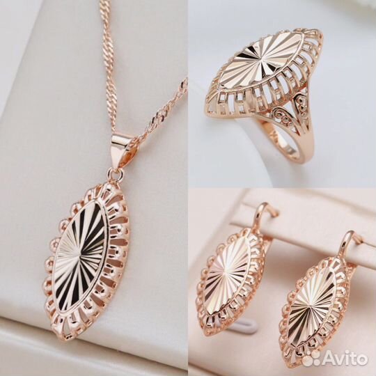 Комплект серьги + кольцо + цепочка