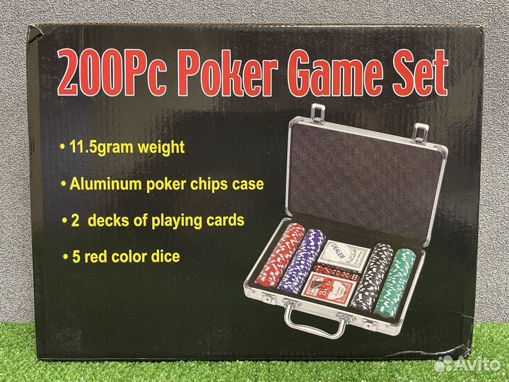 Набор для игры в покер 200 фишек, 2 колоды, кубики