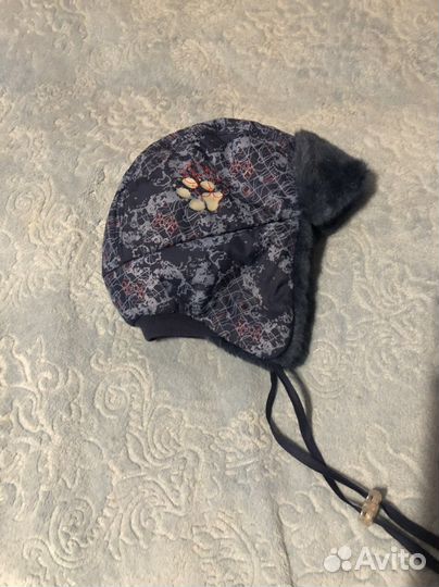 Шапка зимняя для мальчика 46-48 синяя мех