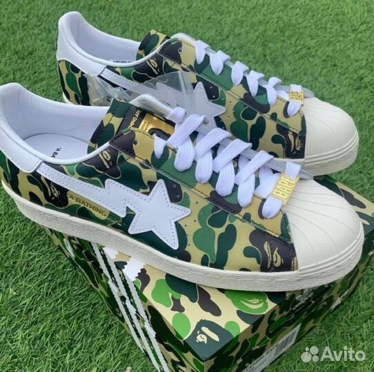 Adidas Superstar x Bape, Green Camo. Наличие