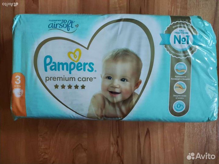 Подгузники pampers premium care 3 52 шт