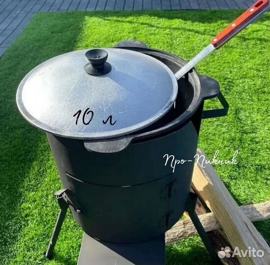 Печь с дверцей + Казан чугунный 10л + шумовка