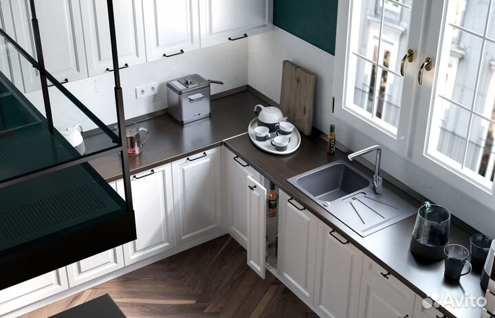 Кухонный гарнитур с крашеными фасадами (эмаль)