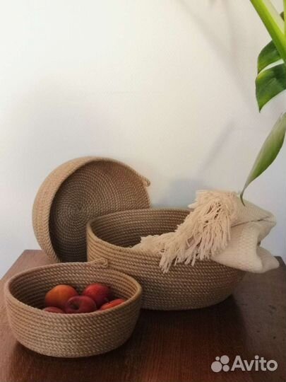 Большие джутовые корзины, набор из 3 штук