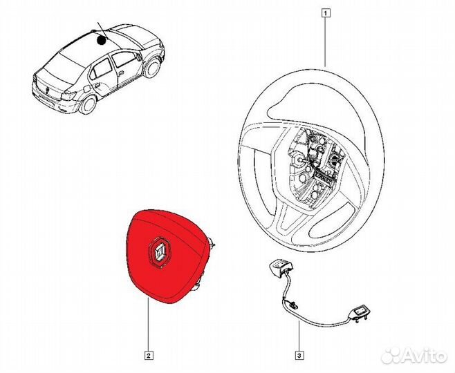 Подушка безопасности в руль Renault Logan 2 K7M812