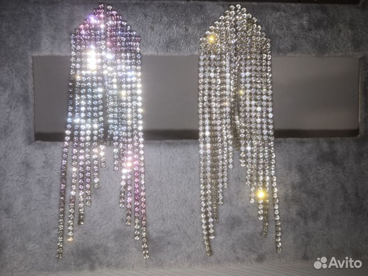 Серьги длинные со стразами, б/у
