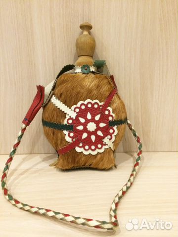 Фляжка сувенирная с мехом оленя (этника) в подарок