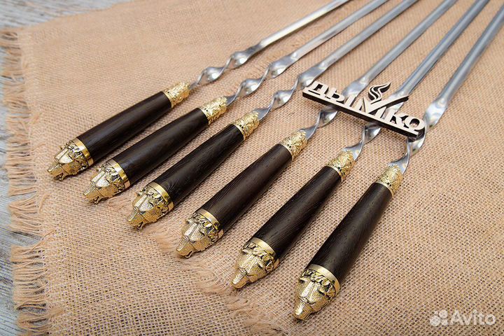 Шампуры с деревянной стандартной ручкой и литьем 