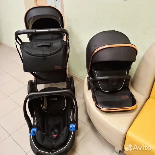 Стильная коляска Carello Aurora 3 в 1. Чёрная