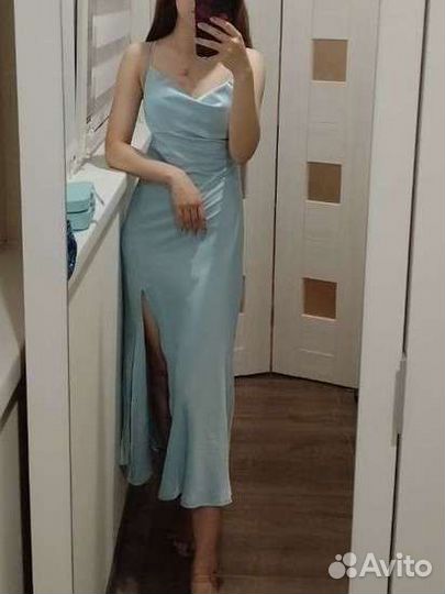 Платье комбинация голубое с открытой спиной