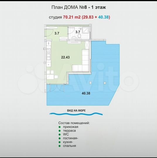 1-к. квартира, 32 м² (Черногория)