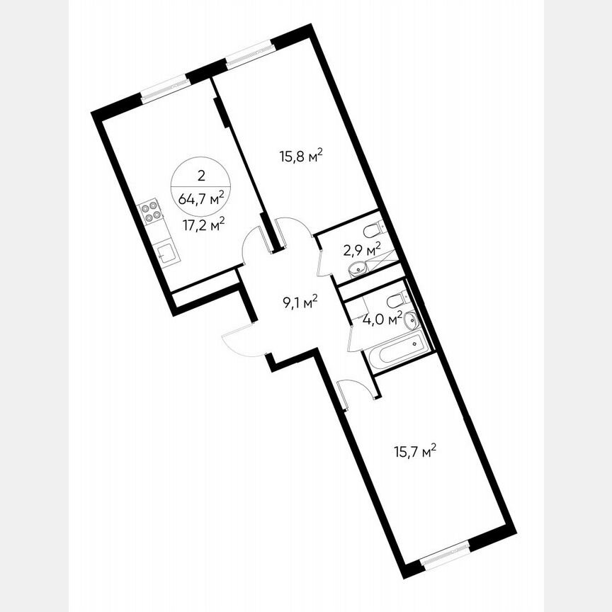 2-к. квартира, 64,7 м², 13/17 эт.
