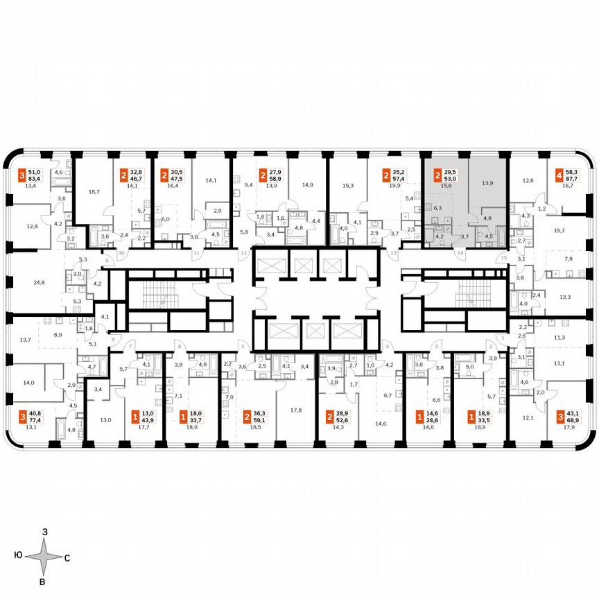 1-к. квартира, 53 м², 19/49 эт.