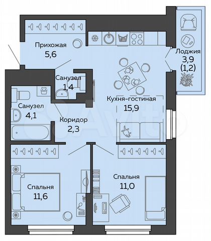 2-к. квартира, 53 м², 8/25 эт.